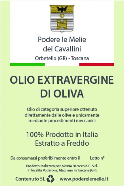 Olio Extravergine di Oliva - Latta 5 Litri